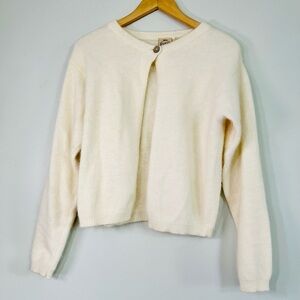 VINTAGE Angora Rabbit Fur Cream Button-Up Cardigan B Moss